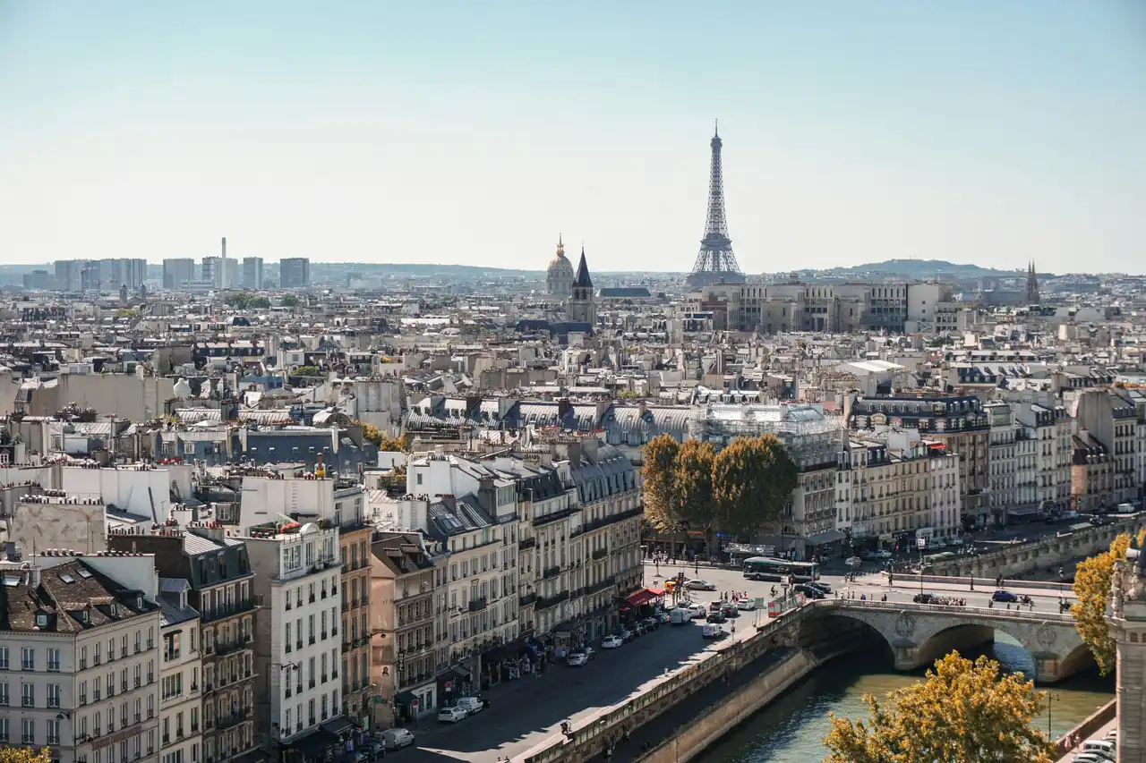 European bridge and city river view